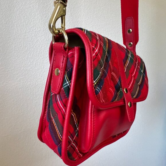 Talbots Red Tartan Plaid Wool Crossbody Bag Leather Flap Holiday Classic - Picture 7 of 15